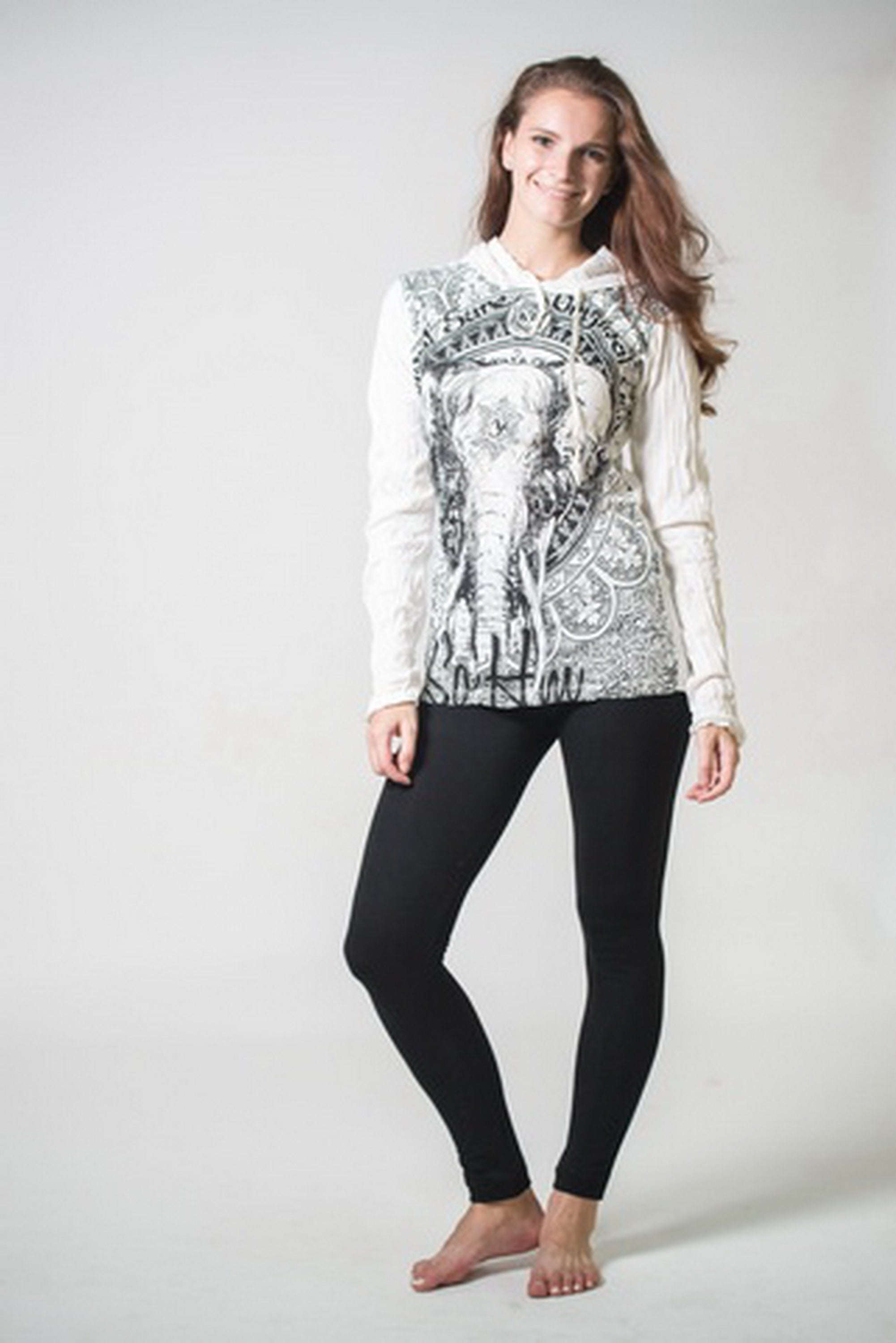 Sure Design Unisex Wild Elephant Hoodie White