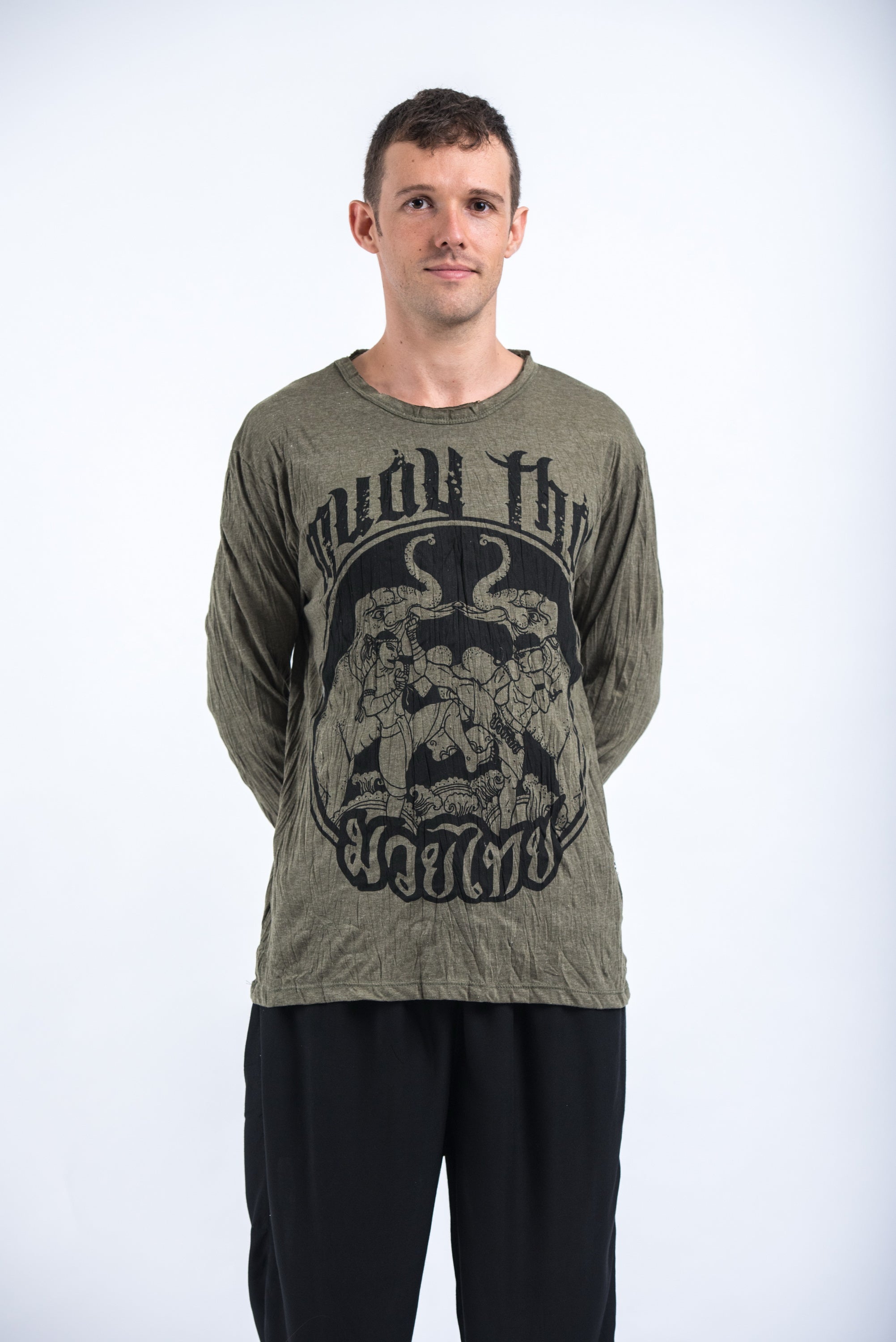 Sure Design Unisex Muay Thai Fighting Long Sleeve T-Shirt Green