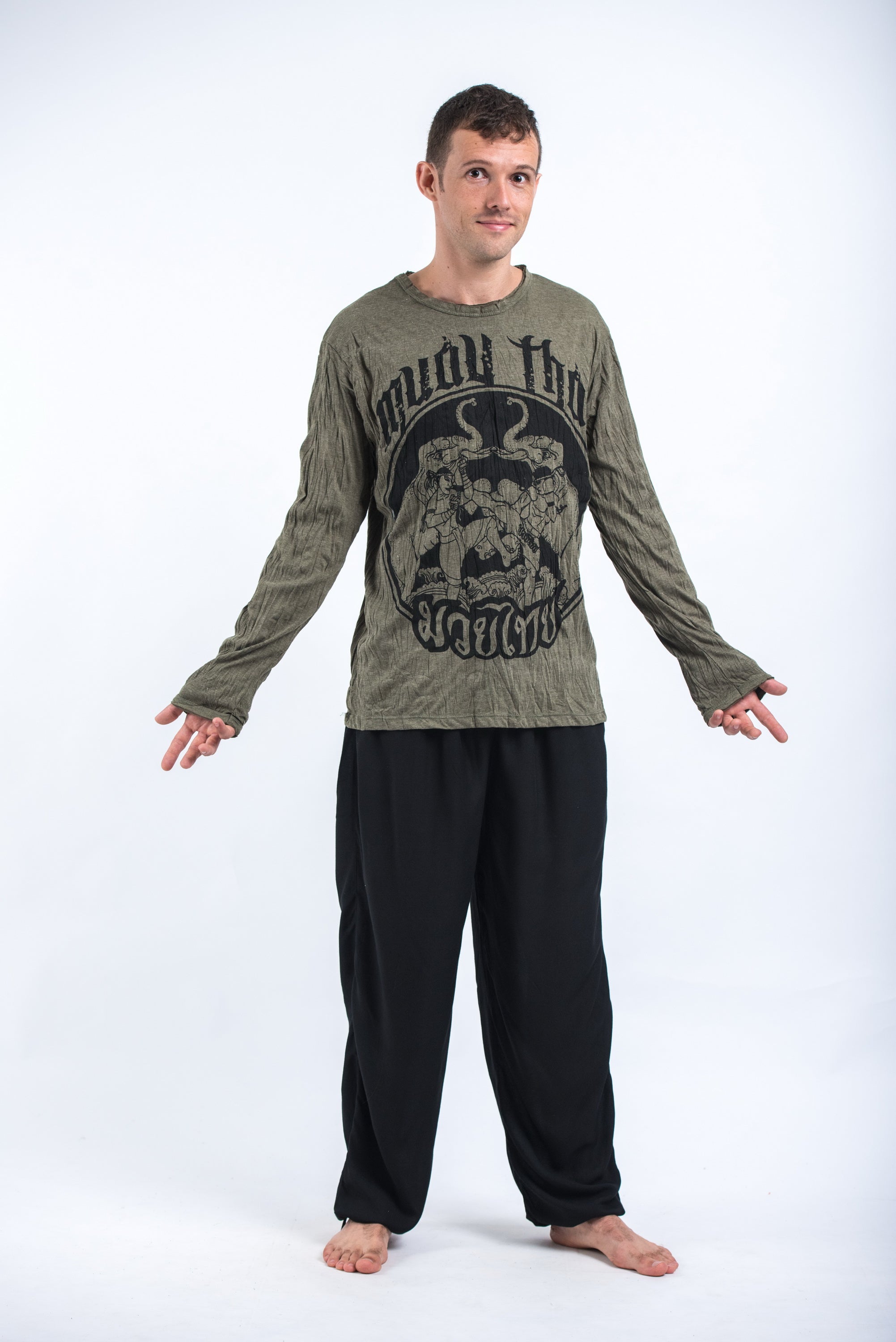 Sure Design Unisex Muay Thai Fighting Long Sleeve T-Shirt Green