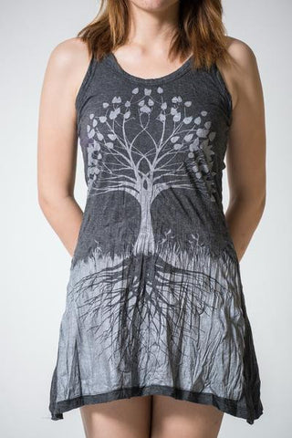 Sure Design Women's Tree Of Life Tank Dress Silver on Black