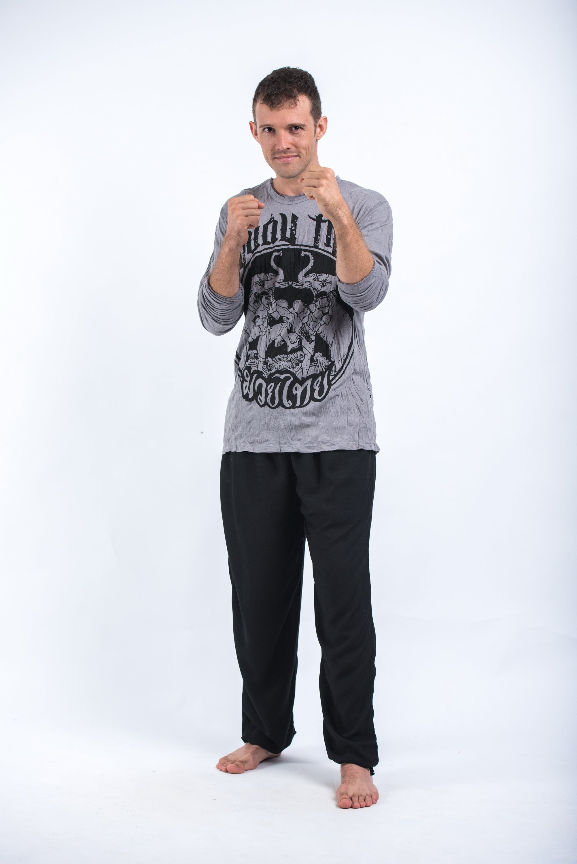 Sure Design Unisex Muay Thai Fighting Long Sleeve T-Shirt Gray