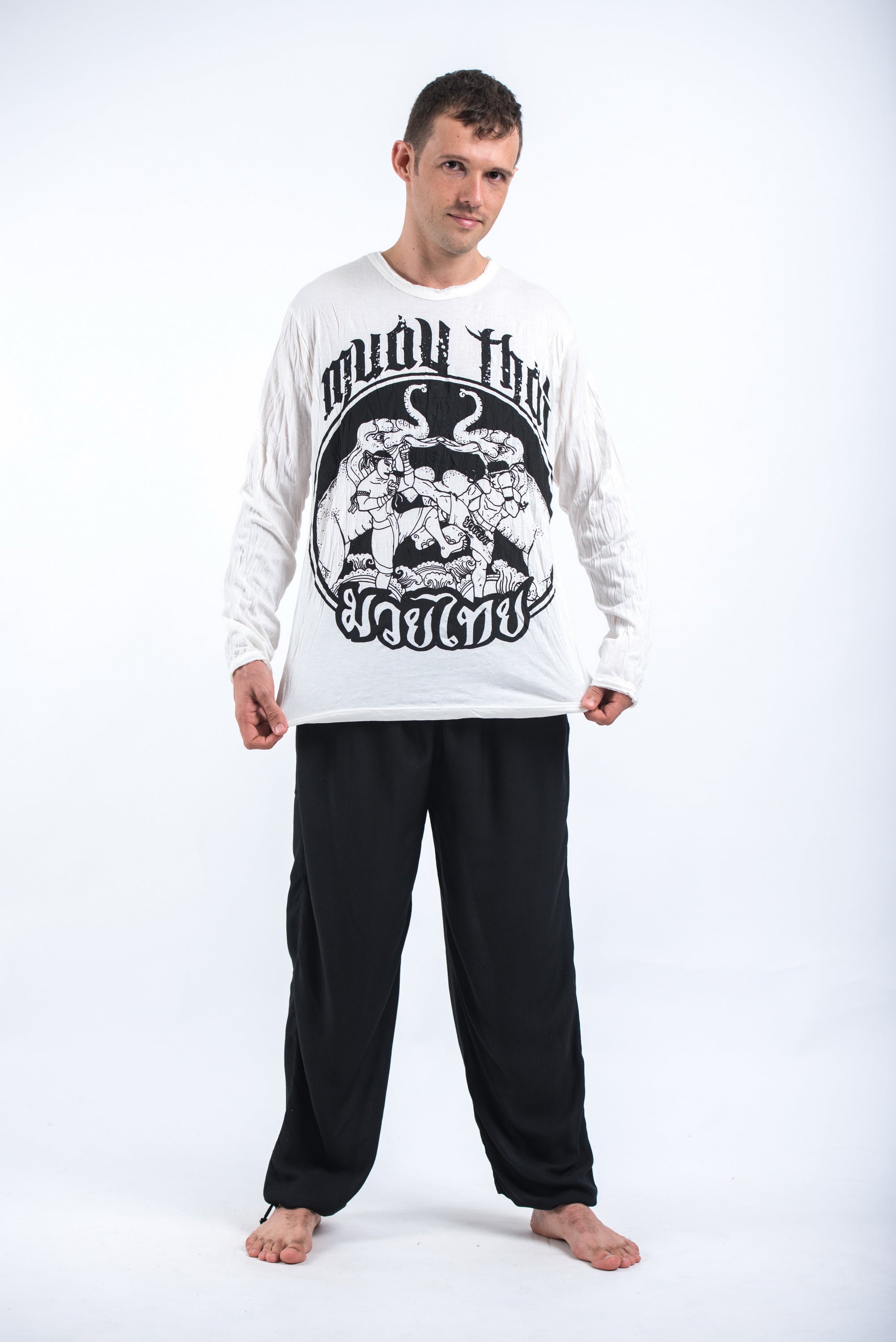 Sure Design Unisex Muay Thai Fighting Long Sleeve T-Shirt White