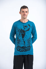 Sure Design Unisex Muay Thai Flying Knee Long Sleeve Shirt Denim Blue