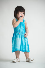 Girls Children's Tie Dye Cotton Dress With Beads Blue