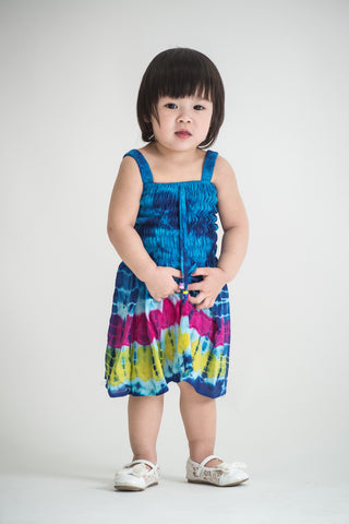 Girls Children's Tie Dye Cotton Dress With Beads Dark Blue