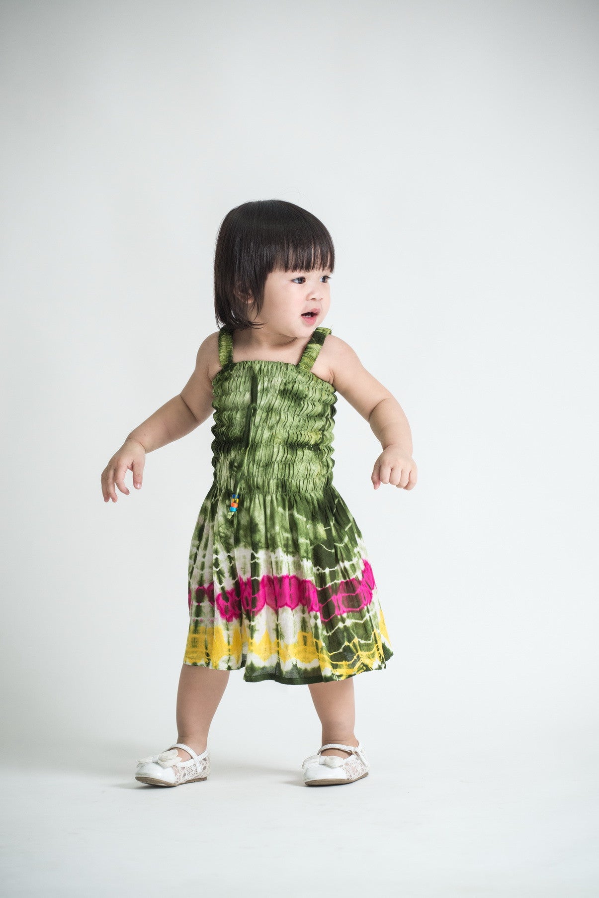 Girls Children's Tie Dye Cotton Dress With Beads Dark Green Sure Design Wholesale Girls Children's Tie Dye Cotton Dress With Beads Dark Green Sure Design Wholesale