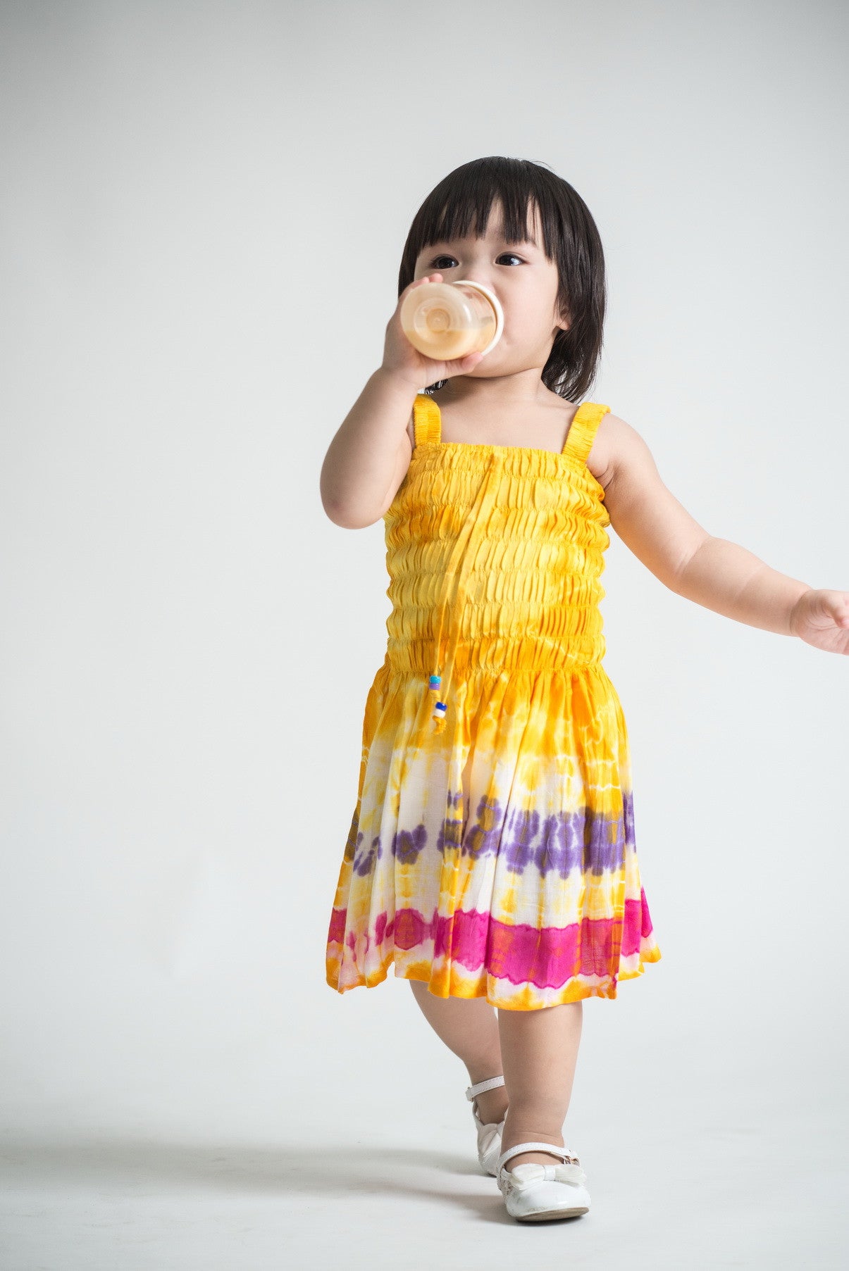 white christmas dresses Girls Children's Tie Dye Cotton Dress With Beads Yellow – Sure Design  Wholesale