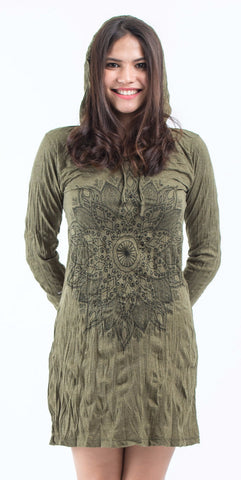 Sure Design Womens Lotus Mandala Hoodie Dress Green