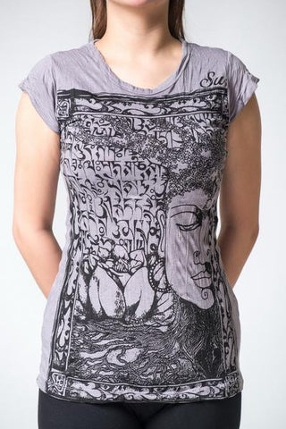Sure Design Women's Sanskrit Buddha T-Shirt Gray