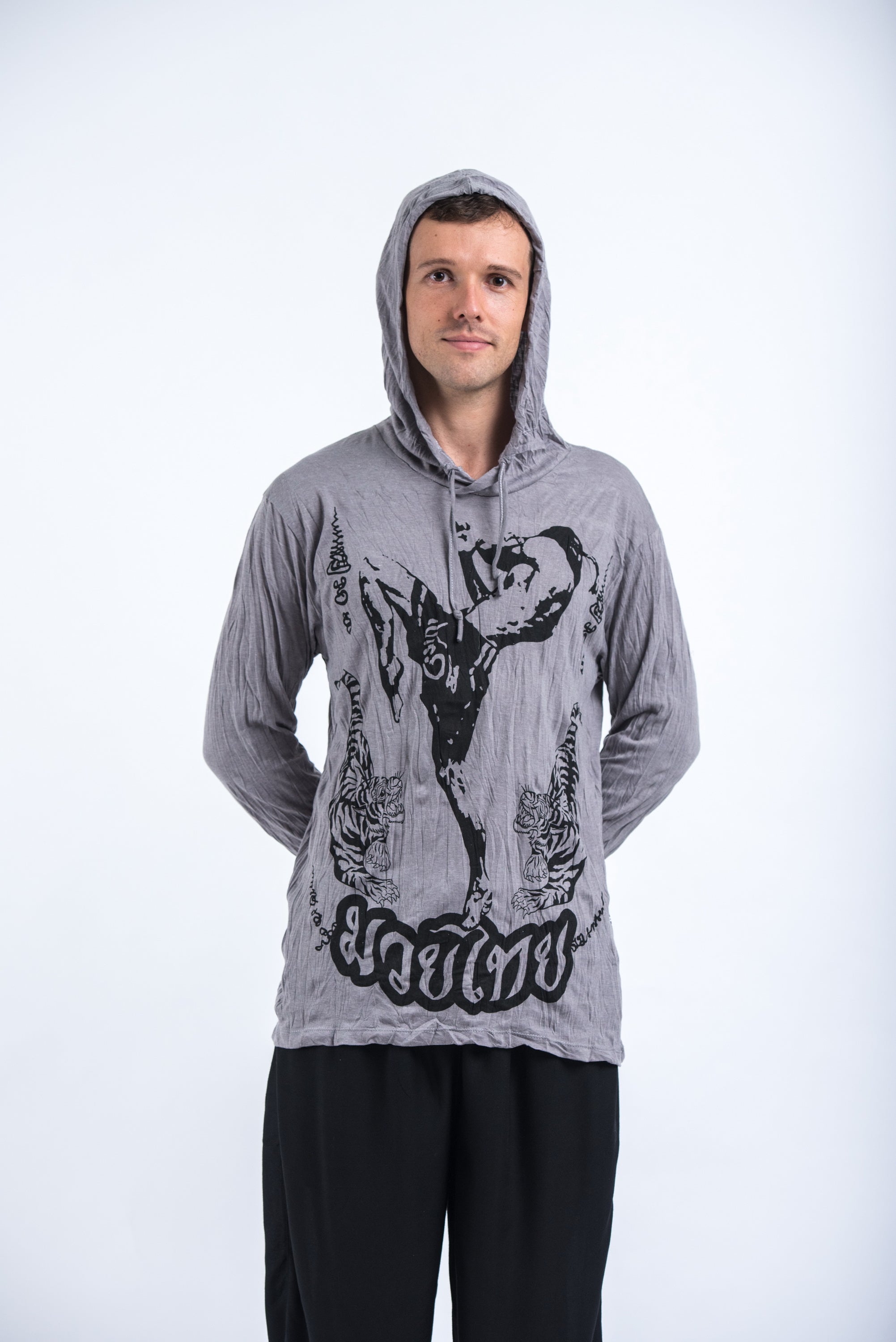 Sure Design Unisex Muay Thai Flying Knee Hoodie Gray