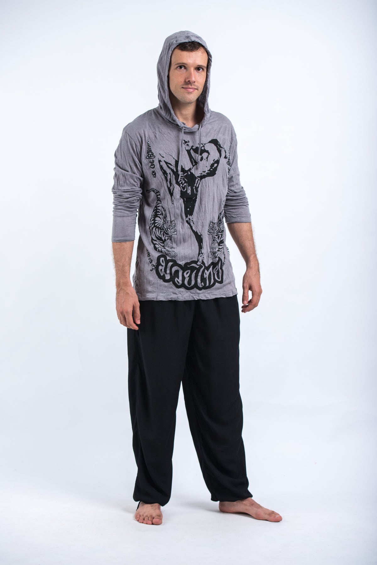 Sure Design Unisex Muay Thai Flying Knee Hoodie Gray
