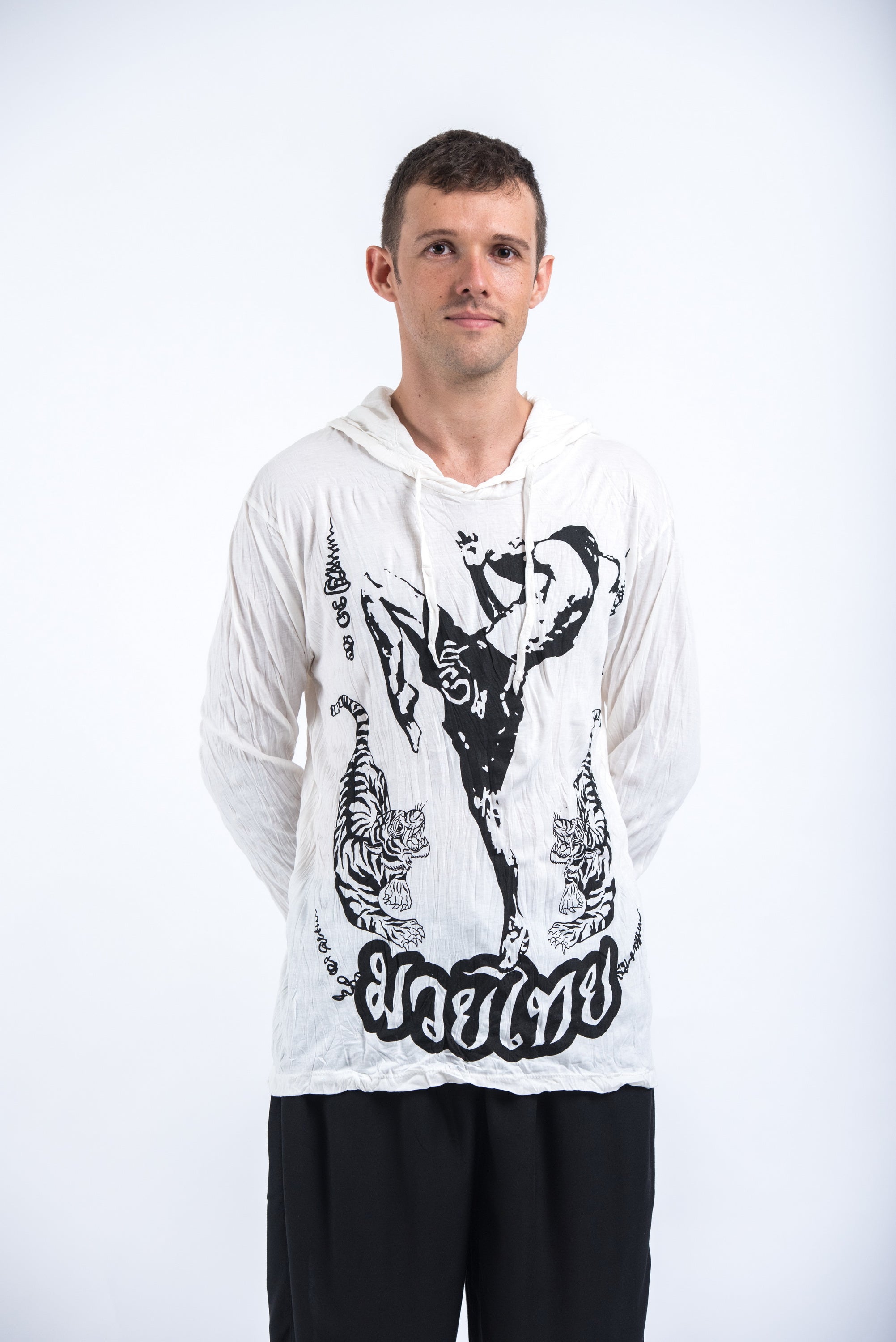 Sure Design Unisex Muay Thai Flying Knee Hoodie White