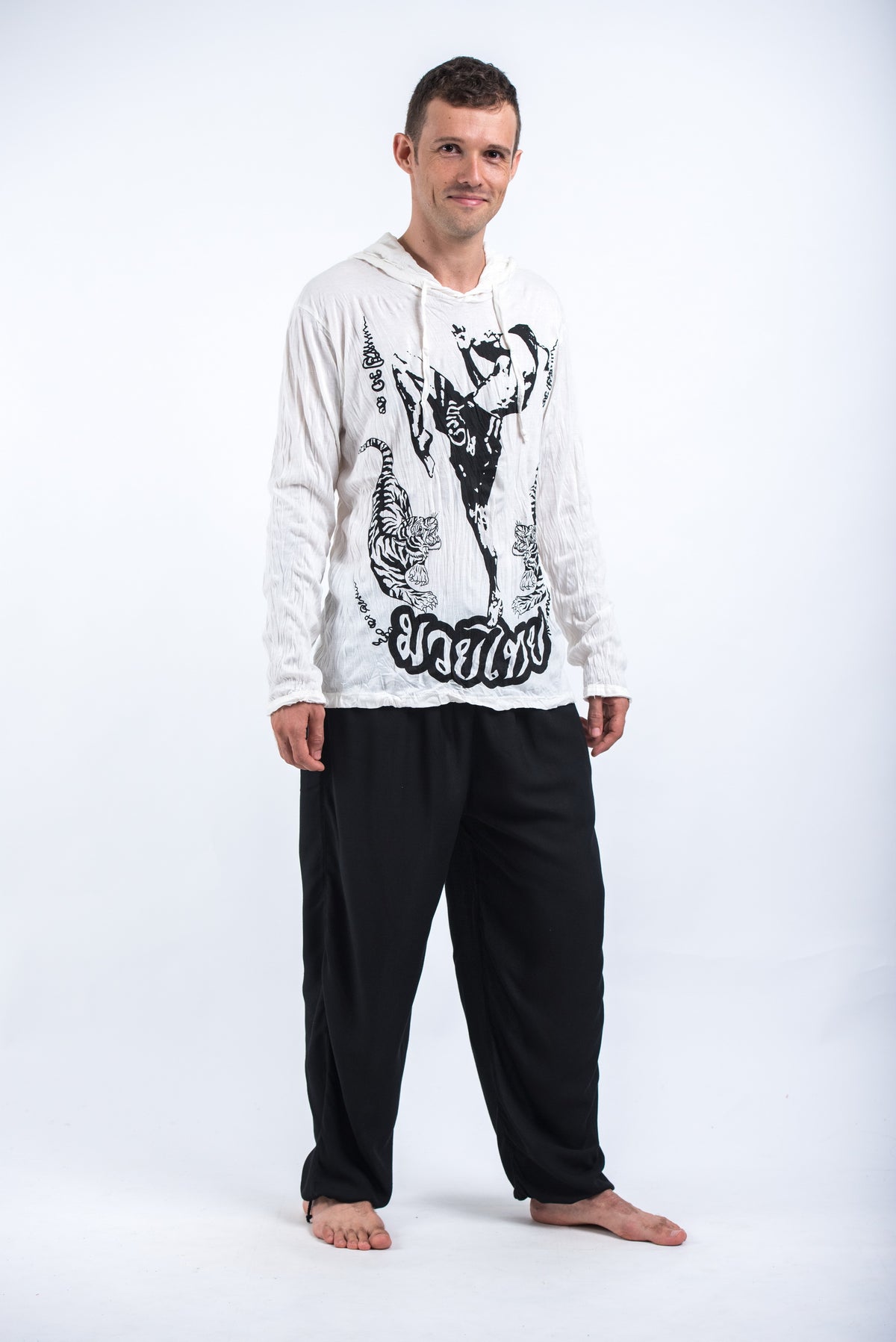 Sure Design Unisex Muay Thai Flying Knee Hoodie White