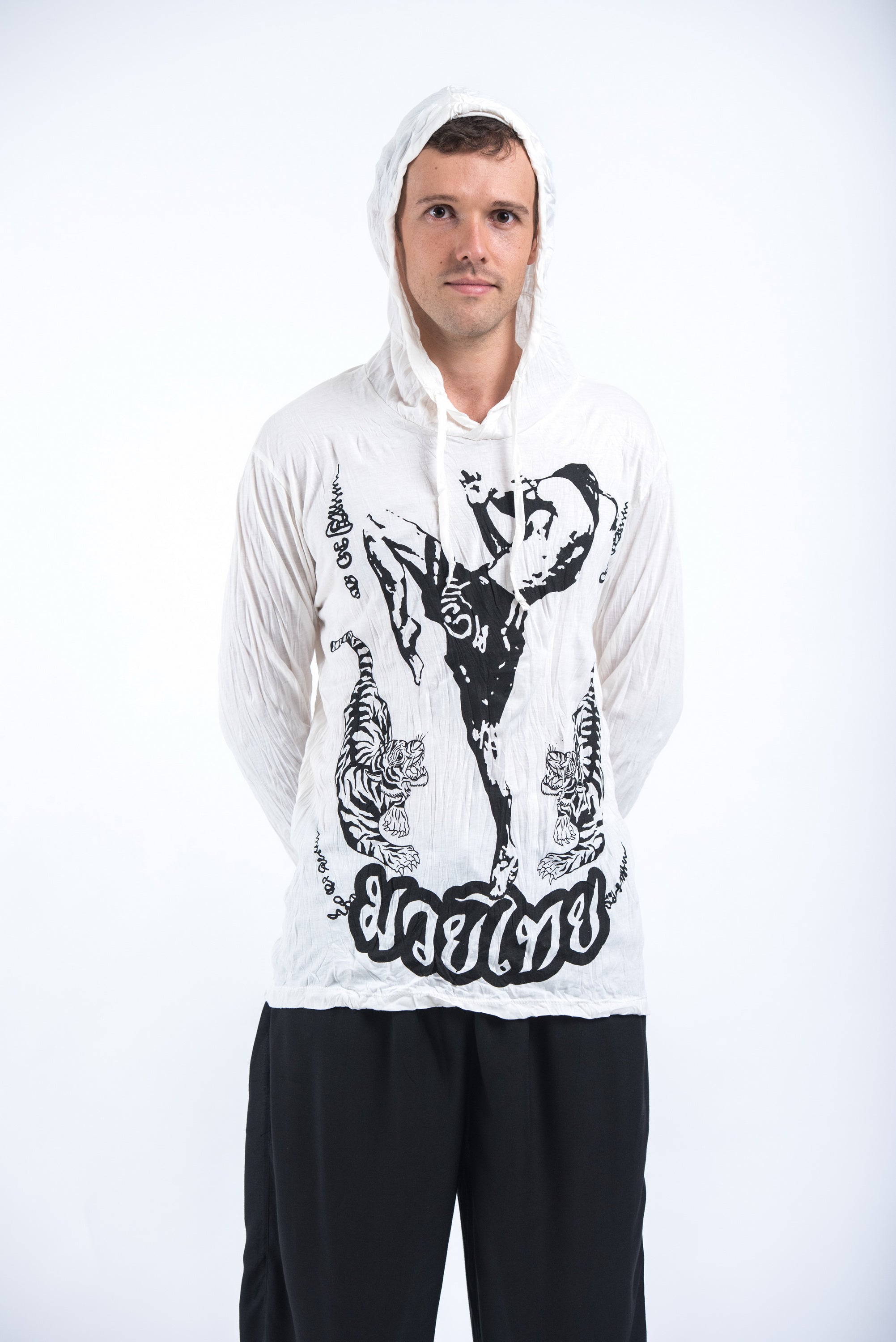 Sure Design Unisex Muay Thai Flying Knee Hoodie White