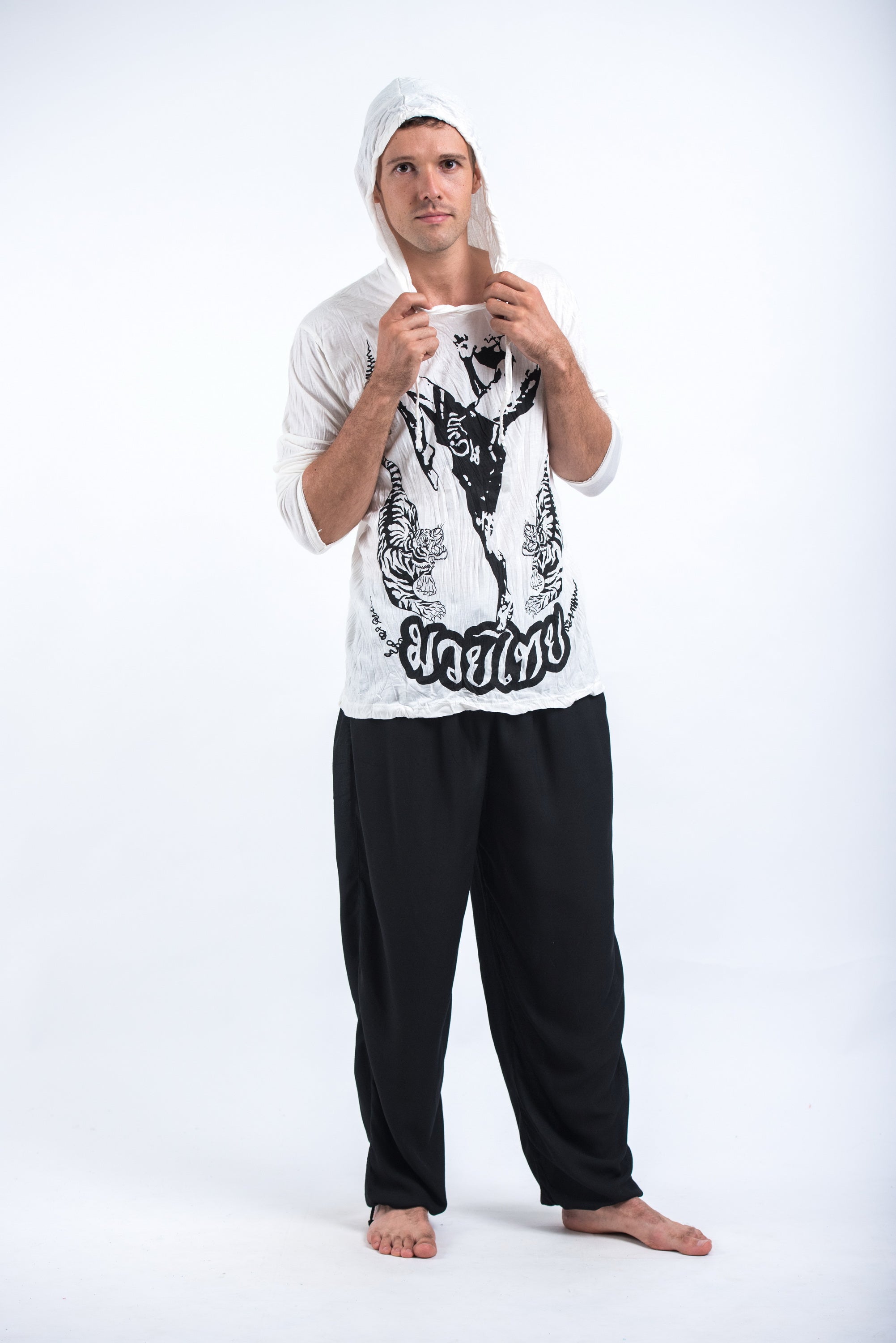 Sure Design Unisex Muay Thai Flying Knee Hoodie White