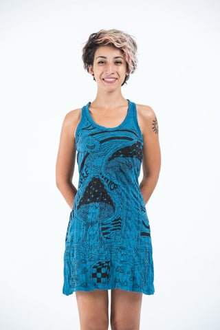Sure Design Womens Magic Mushroom Tank Dress Denim Blue