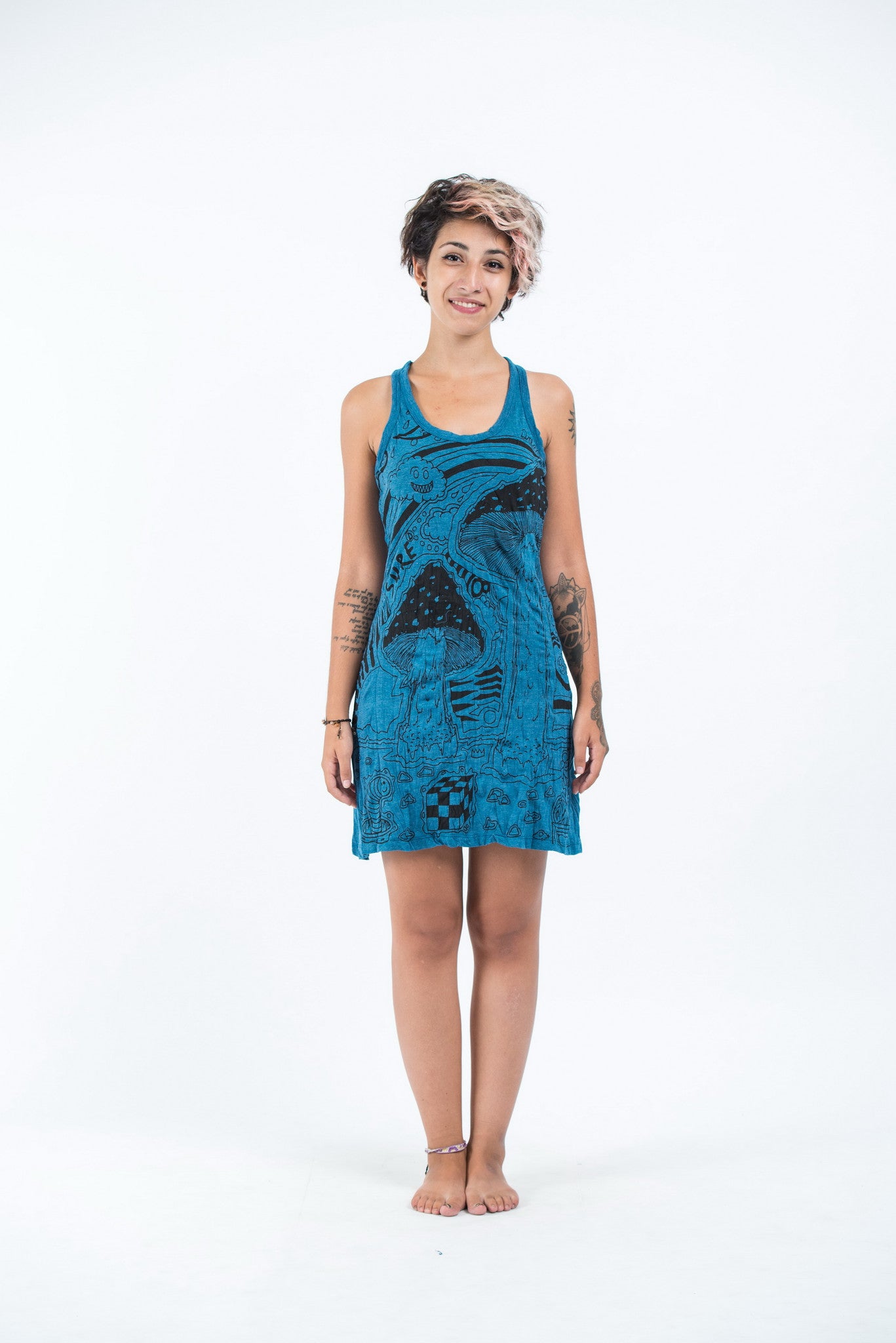 Sure Design Womens Magic Mushroom Tank Dress Denim Blue
