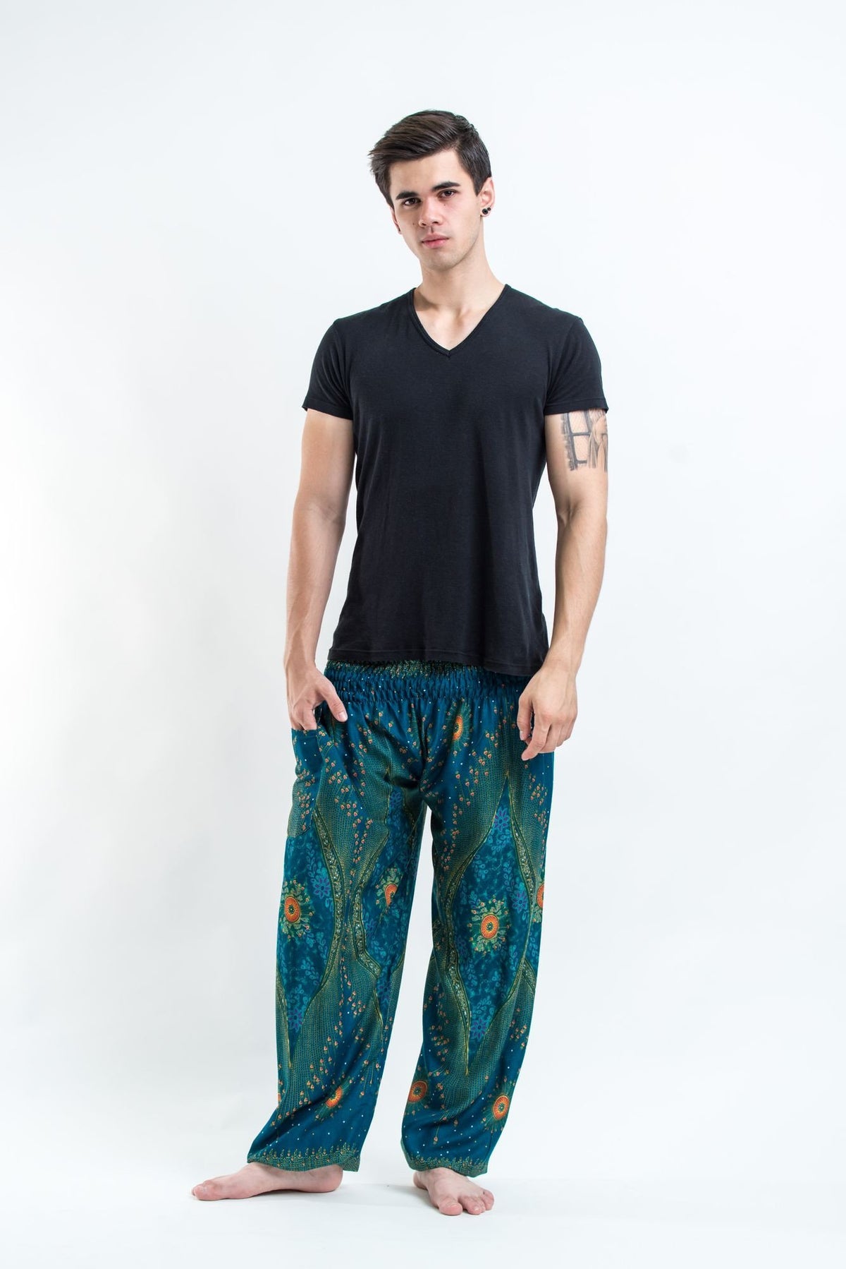 Peacock Eye Unisex Harem Pants in Turquoise