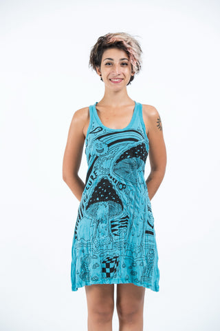 Sure Design Womens Magic Mushroom Tank Dress Turquoise