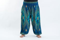 Plus Size Peacock Eye Unisex Harem Pants in Turquoise