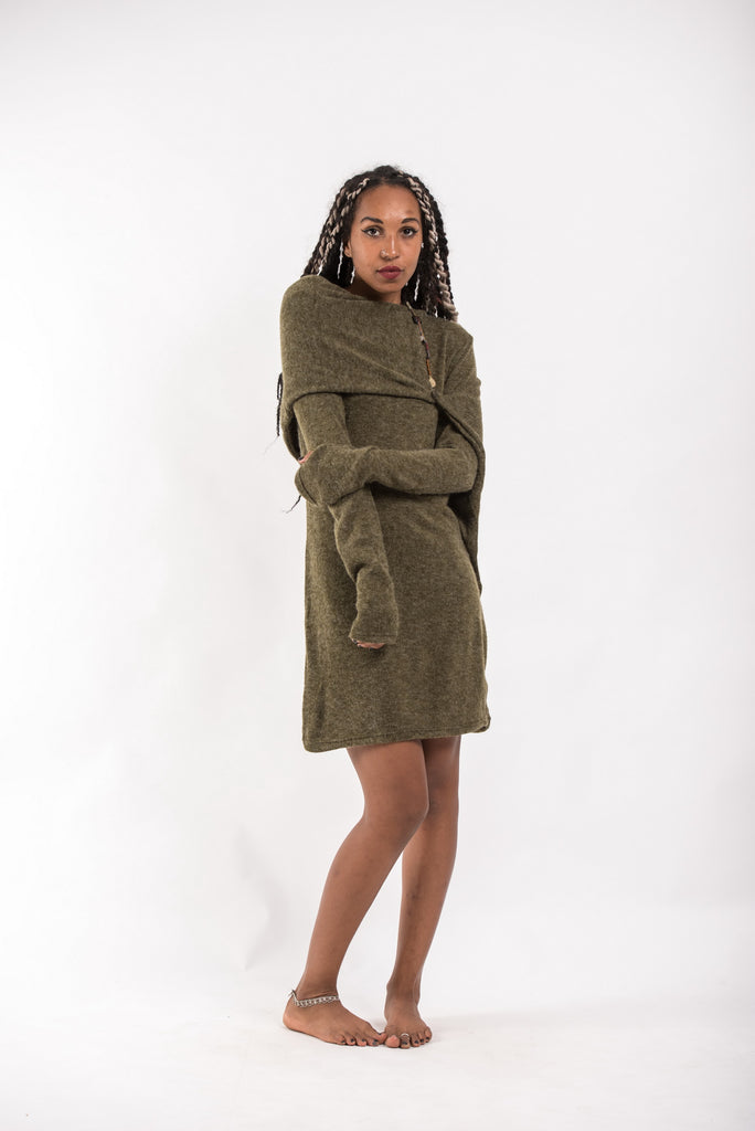 Shawl Hoodie Combo Sweater Dress in Green – Sure Design Wholesale Shawl Hoodie Combo Sweater Dress in Green – Sure Design Wholesale
