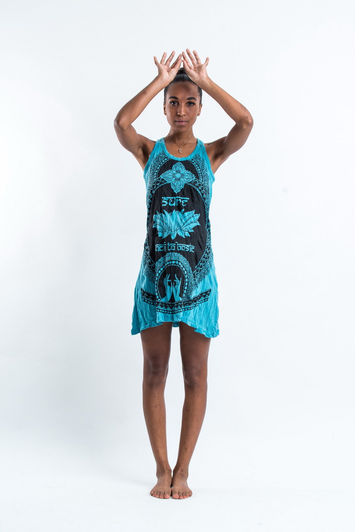 Sure Design Women's Lotus Hands Tank Dress Turquoise