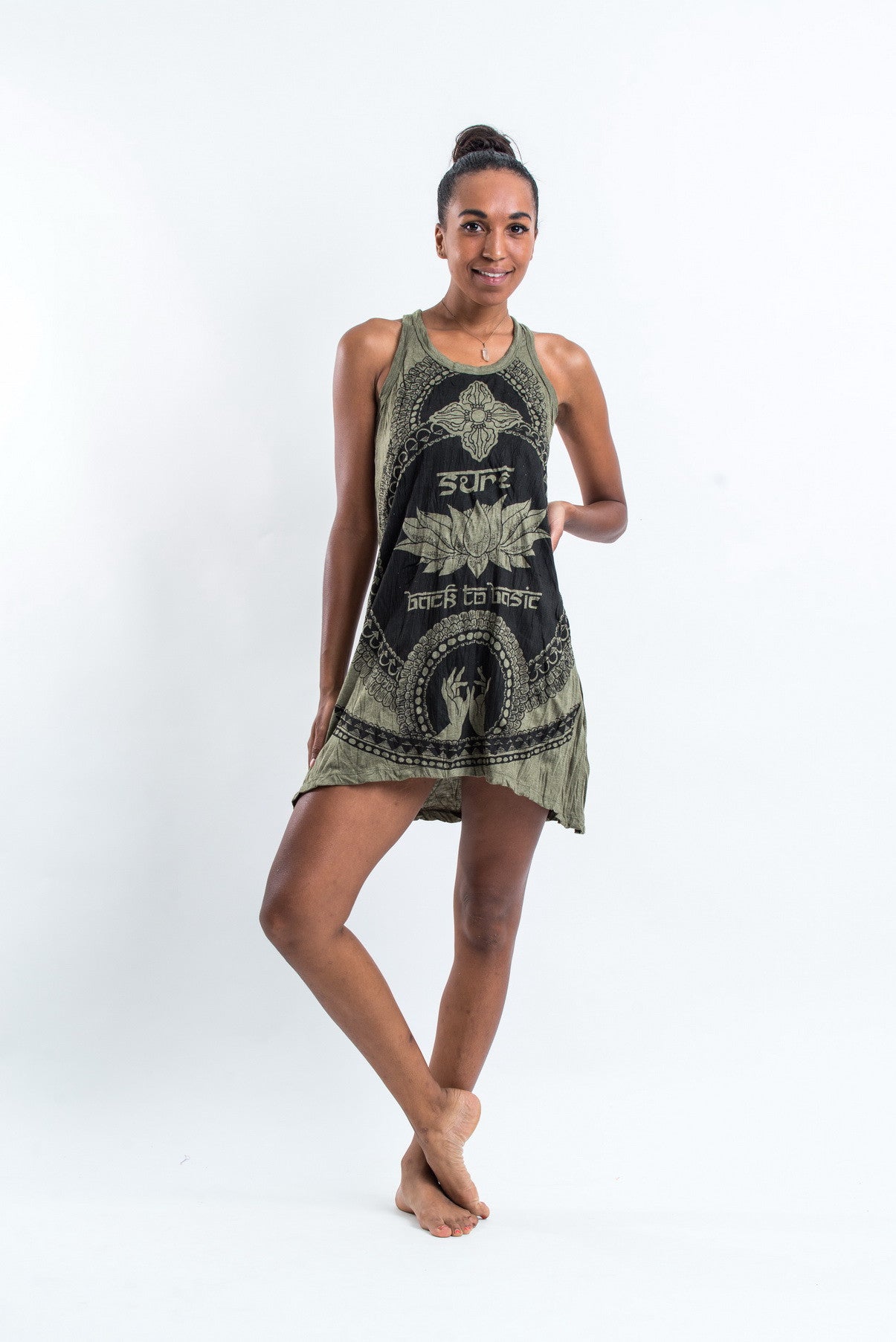 Sure Design Women's Lotus Hands Tank Dress Green