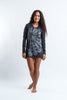 Sure Design Women's Chakra Fractal Hoodie Dress Silver on Black