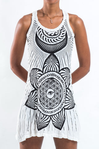 Sure Design Women's Sacred Geometry Mandala Tank Dress White
