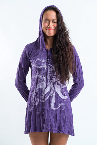 Sure Design Women's Octopus Hoodie Dress Silver on Purple