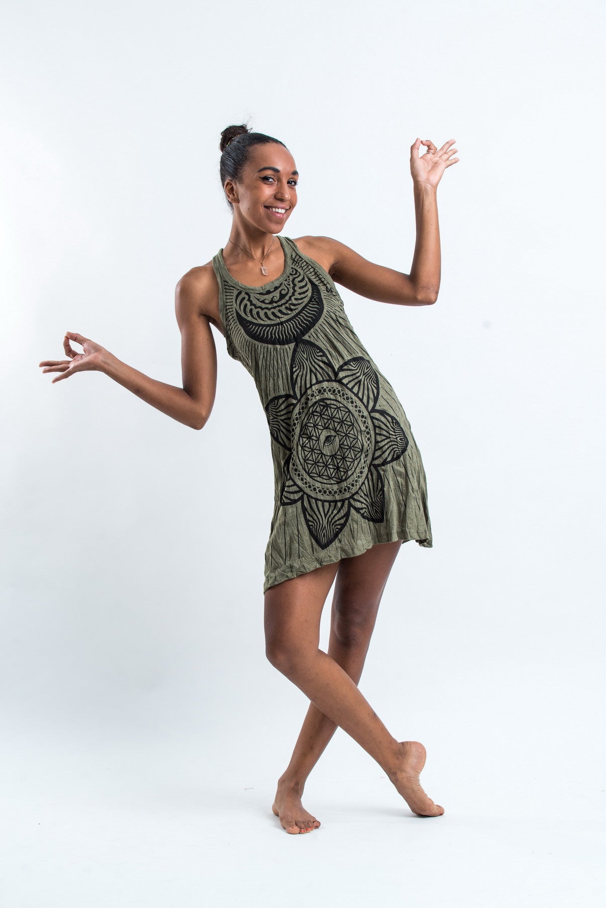 Sure Design Women's Sacred Geometry Mandala Tank Dress Green
