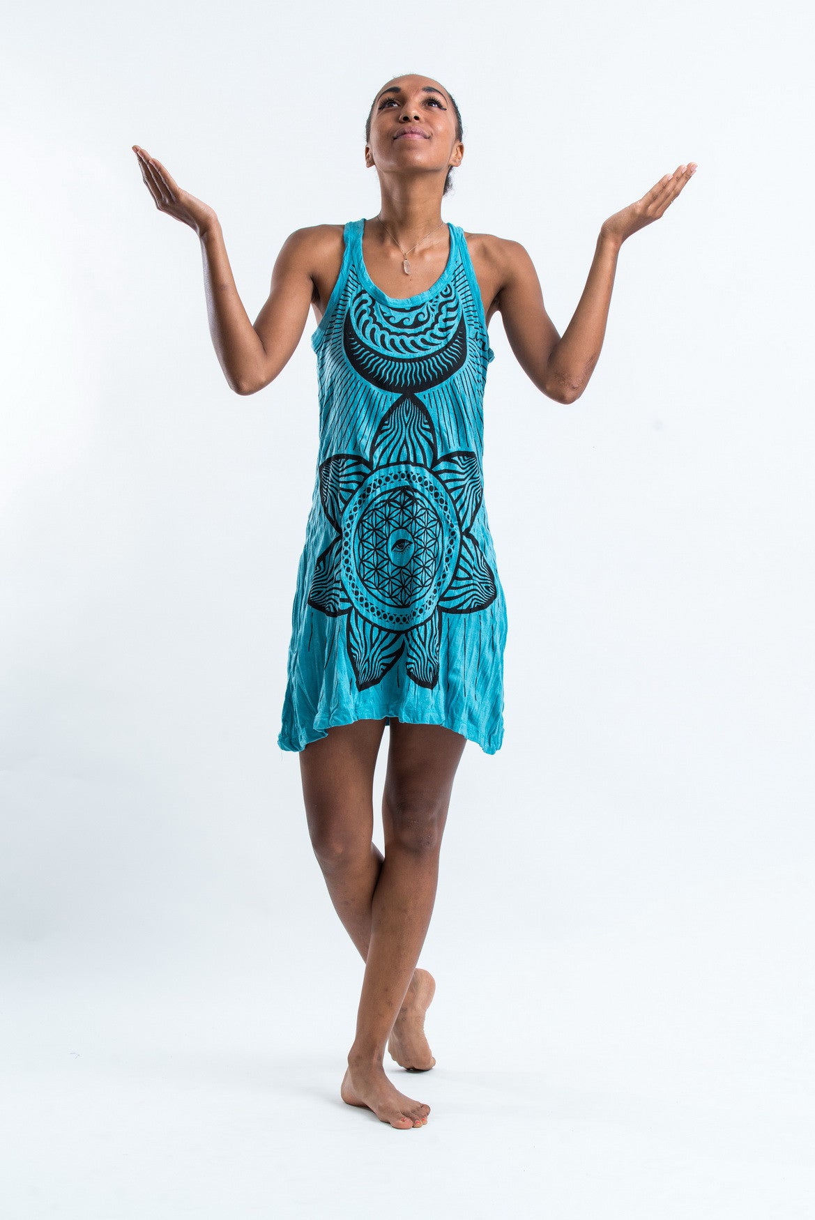 Sure Design Women's Sacred Geometry Mandala Tank Dress Turquoise
