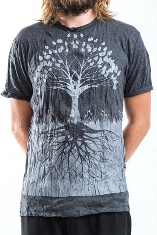 Sure Design Men's Tree of Life T-Shirt Silver on Black