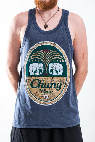 Men's Chang Beer Tank Top Denim Blue