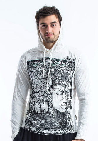 Sure Design Unisex Sanskrit Buddha Hoodie White