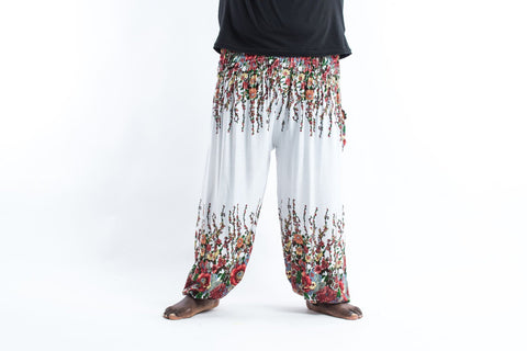 Plus Size Floral Unisex Harem Pants in White