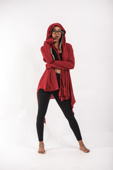 Wrap Around Hoodie Shawl in Red
