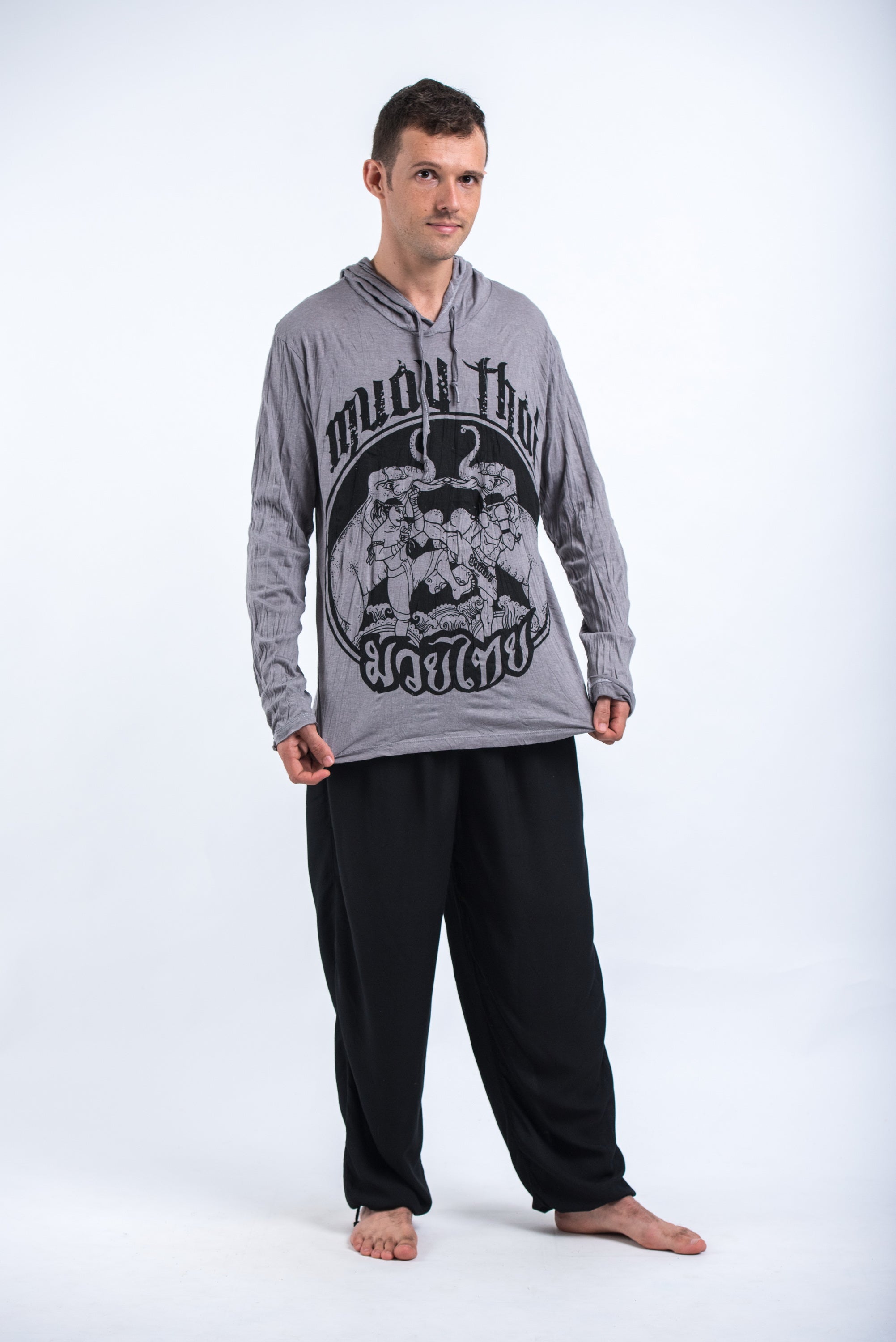 Sure Design Unisex Muay Thai Fighting Hoodie Gray