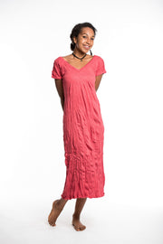 Sure Design Womens Solid V Neck Tee Dress Red