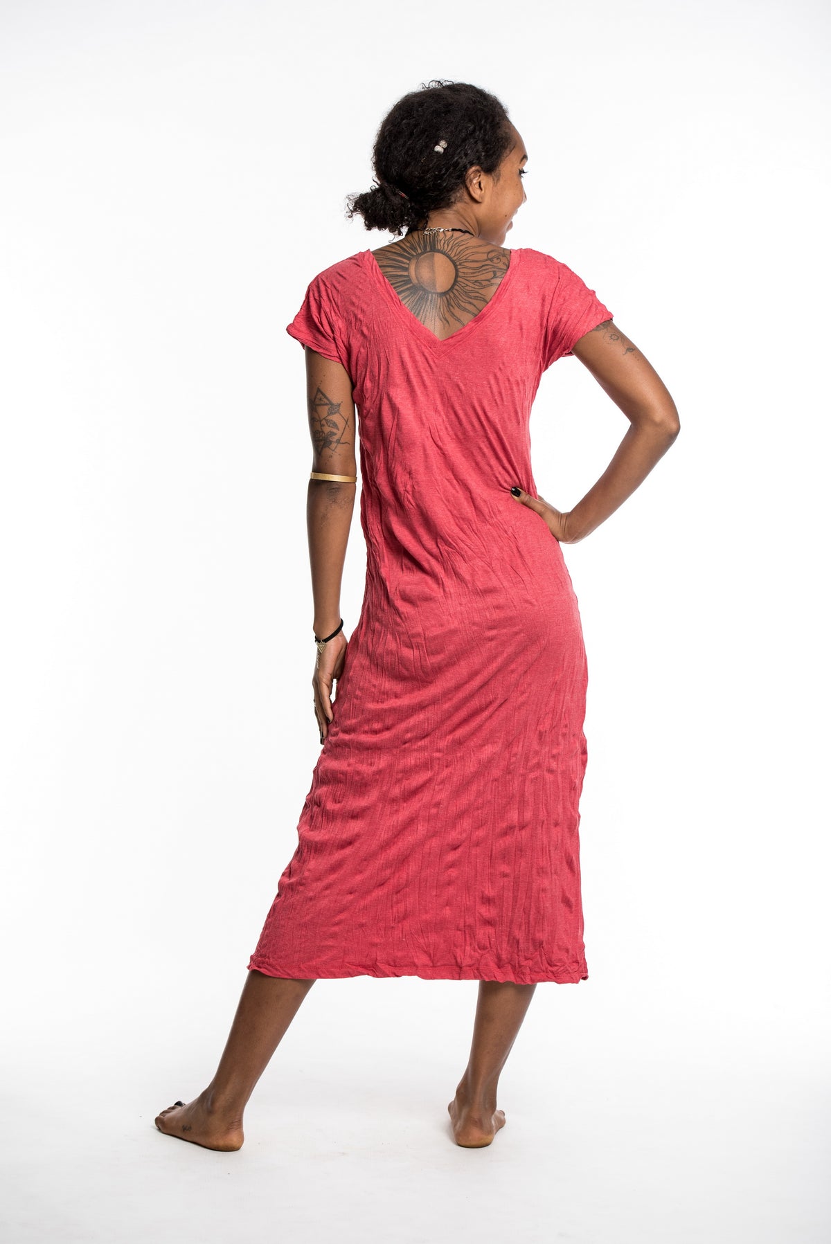 Sure Design Womens Solid V Neck Tee Dress Red