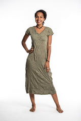 Sure Design Womens Solid V Neck Tee Dress Green