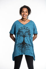 Sure Design Women's Tree of Life Loose V Neck T-Shirt Denim Blue