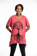 Sure Design Women's Tree of Life Loose V Neck T-Shirt Red