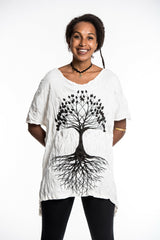 Sure Design Women's Tree of Life Loose V Neck T-Shirt White