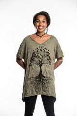 Sure Design Women's Tree of Life Loose V Neck T-Shirt Green