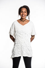 Sure Design Women's Solid Loose V Neck T-Shirt White