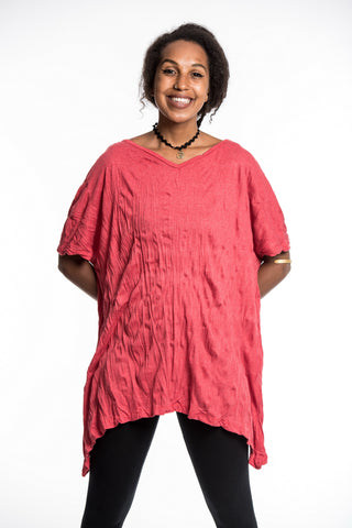 Sure Design Women's Solid Loose V Neck T-Shirt Red