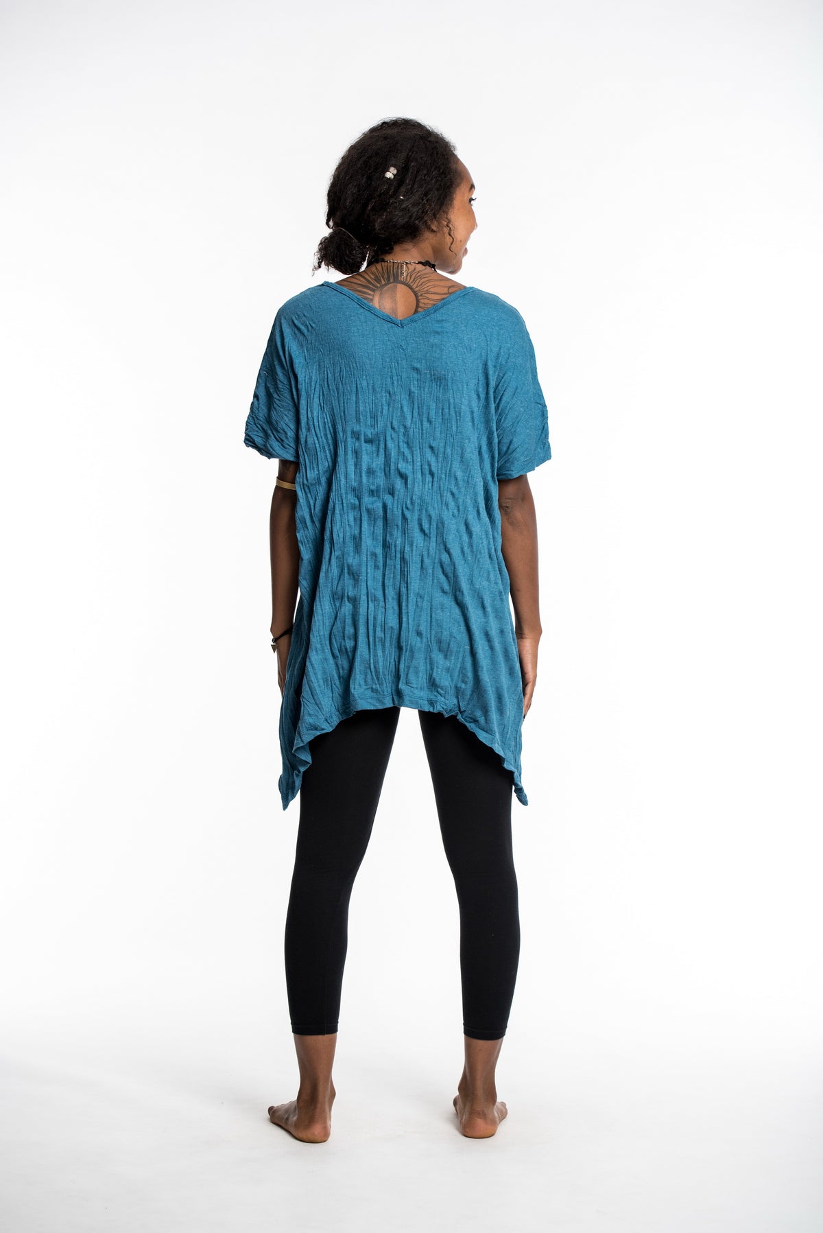 Sure Design Women's Solid Loose V Neck T-Shirt Denim Blue