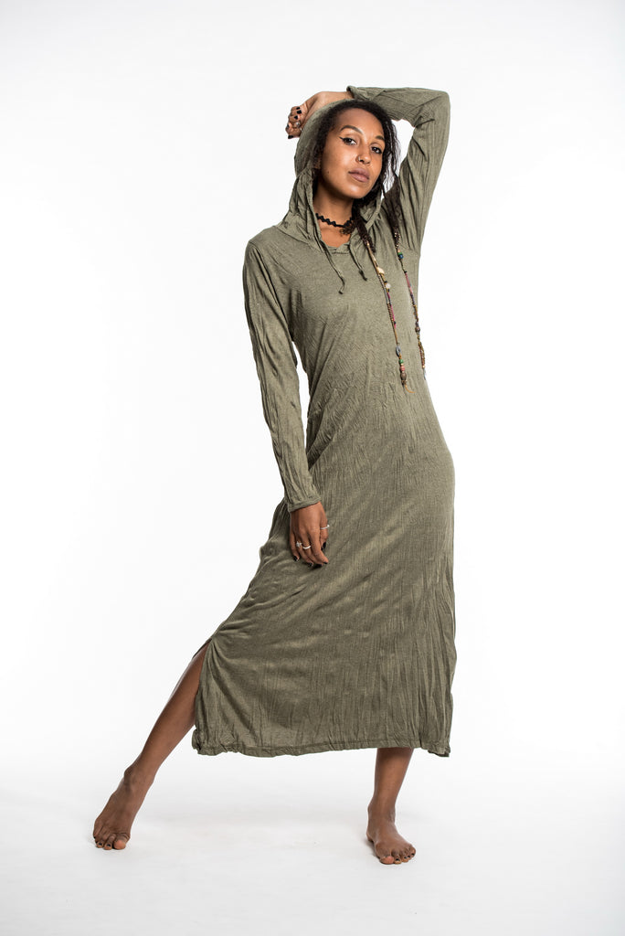 Sure Design Womens Solid Long Sleeve Hoodie Dress Green Sure Design Wholesale