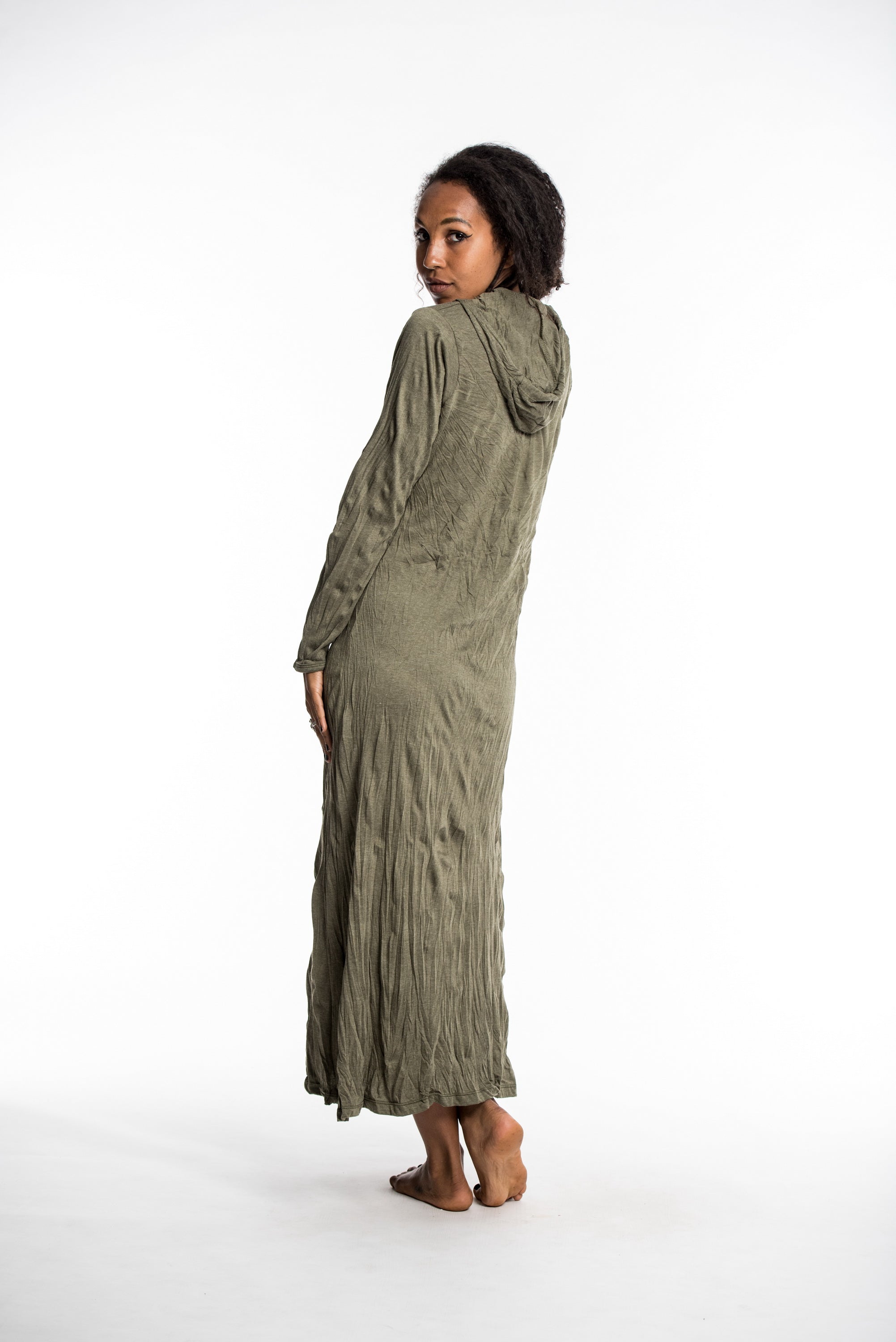 Sure Design Womens Solid Long Sleeve Hoodie Dress Green